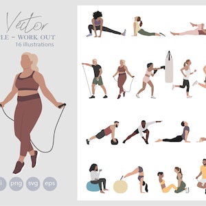 16 Flat Vector People work out Illustration - SPORT - Ai - Png - Svg -Eps
