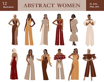Feminine vector clipart, Elegant Woman SVG, Black Woman Clipart, Lady boss clipart, Abstract Female PNG, Boho art, Commercial use