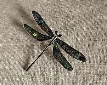 Marble shell Green Blue Multicoloured Dragonfly Brooch