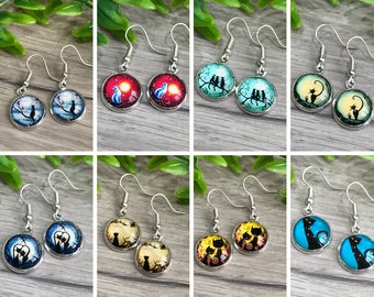 Bohemian red glass cat kitten earrings gold tone dangle for pierced ears nickel free