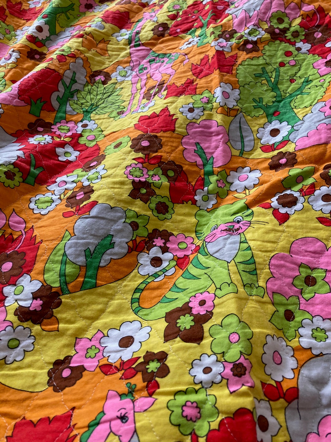 Twin Bed Cover 1969 Vintage Quilted Animal Print Etsy