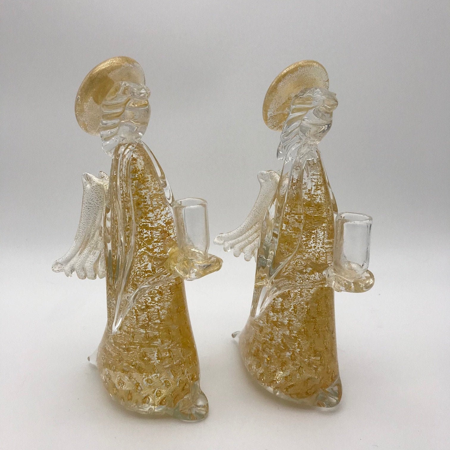 Vintage Murano Italian Art Glass Angel Candle Holders Gold Etsy