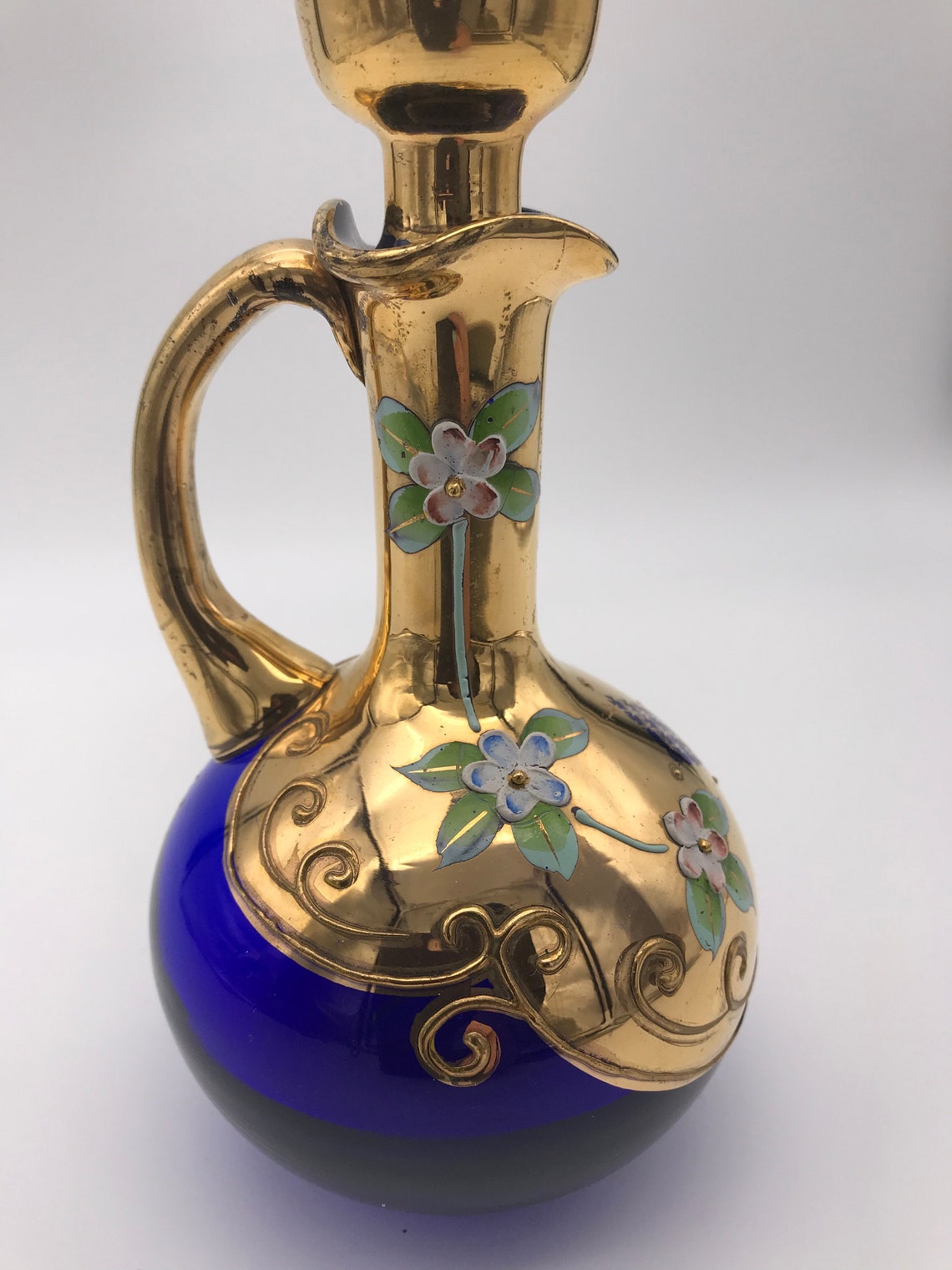 Vintage Italian Venetian Murano Cobalt Blue Hand Painted Gold Etsy