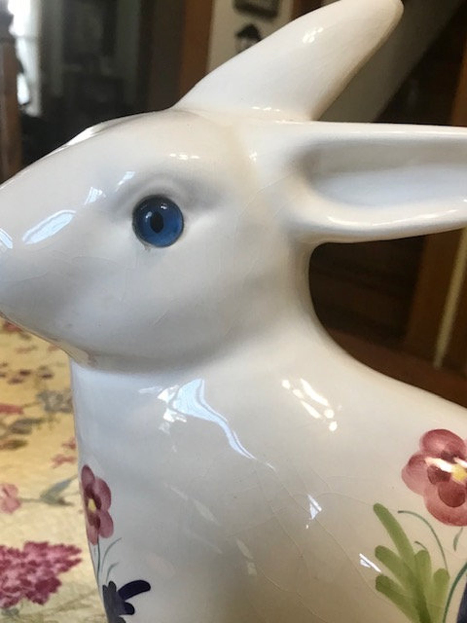 Large Porcelain Bunny Rabbit Hand Painted Portugal Easter | Etsy