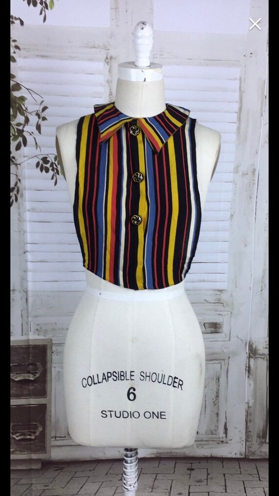 1930s vintage striped dickie blouse with glass but