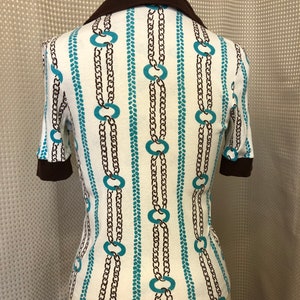 1970s St Michaels vintage chocolate and turquoise chain pattern t-shirt with collar image 5
