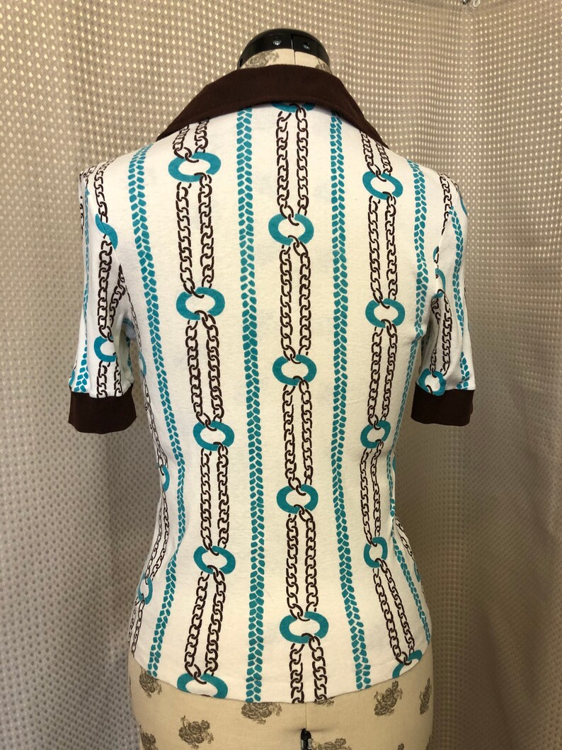 1970s St Michaels vintage chocolate and turquoise chain pattern t-shirt with collar image 5