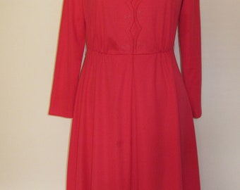 1970s Carnegie of London - Red Polyester Dress
