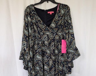 Betsey Johnson Dress Womens Size 10 Bambi Bell Sleeve Fairy Paisley Blue Y2K NEW