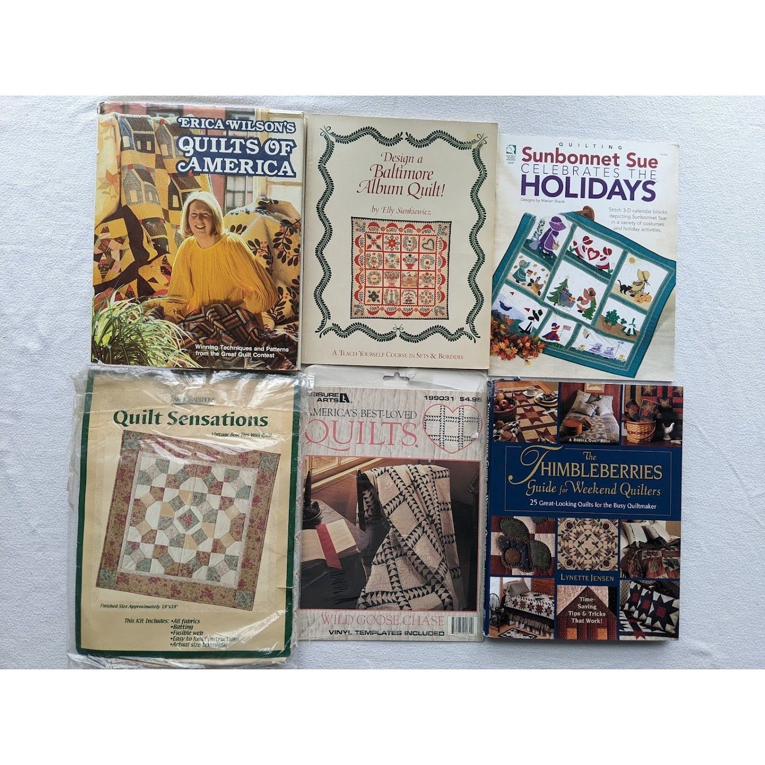 6 Lot Mixed Vintage Quilt Pattern Books Kits Coffee Table 