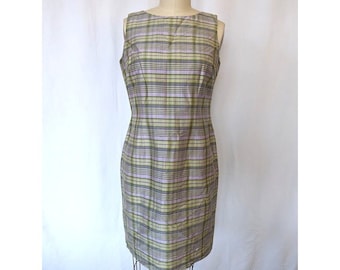 Women's Vintage Talbots Petite Pure Silk Shift Dress Size 8p Plaid Spring NEW