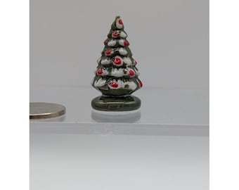 1:12 Miniature Doll house Ceramic Christmas Tree 1" Figurine Snow Tipped Vintage