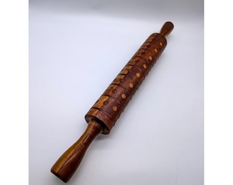 Vintage Inlaid Dot Wood Rolling Pin Decorative Art Farmhouse Kitchen Rustic