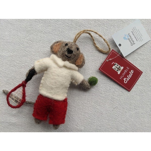 St Nicholas Square Whimsical Boiled Felt Tennis Mouse Christmas Ornament NEW