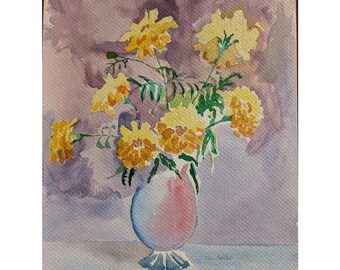 Vtg 70s Still Life Watercolor 11x15 Spring Flower Bouquet Joy Signed Teri Banas
