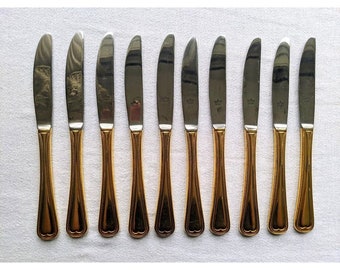 10 Piece SBS Bestecke Gold Plate 18/10 Dinner Knives Germany Edelstahl Rostfrei