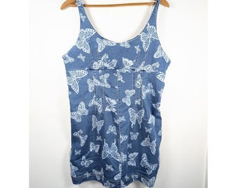 Y2K No Boundaries Denim Babydoll Mini Dress XXL 19 Butterflies Bodycon Stretch