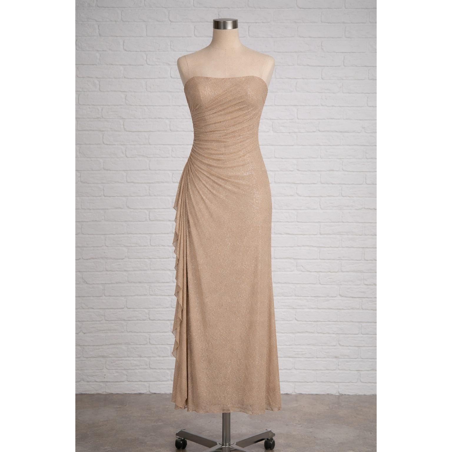 slim fit dress slacks One Shoulder Pleated Fan Midi Dress/Gold – KC Dresses main image 0