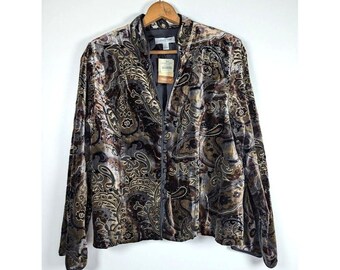 Coldwater Creek Blazer Jacket Size Large Velvet Burnout Fairy Grunge Goblincore
