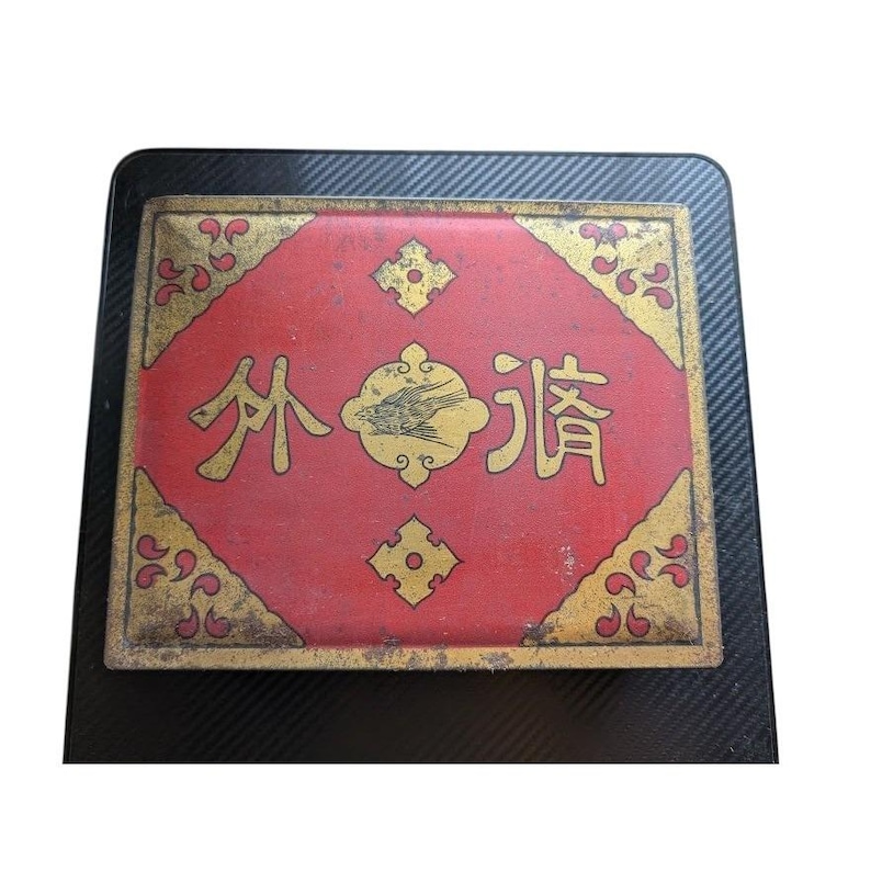 Antique 20s Admiral Mahjong Set Bone Bamboo Tiles Sticks Tin Box Hand Carved image 3