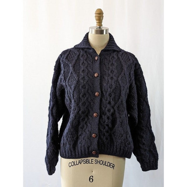 Womens Vintage LL Bean 100% Wool Button Cardigan Made in Ireland Size Small Blue