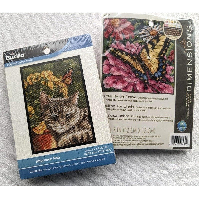 Kit De Point De Croix Dimensions - Modèle "Papillon Sur Zinnia" (Butterfly On Zinnia)