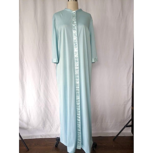 Vintage Lorraine Embroidered Button Down Long Nightgown Size Medium Blue Asian