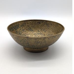 Vtg Hand Etched Brass Champleve Relief Bowl 4.5" Animal Floral Bohemian Incense