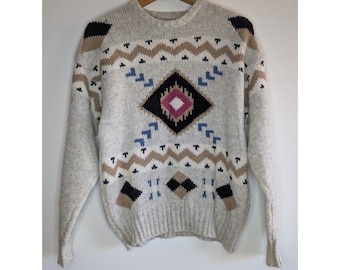 St John's Bay Sweater Men's Medium Southwestern Faire Isle Wool Blend 90s chunky