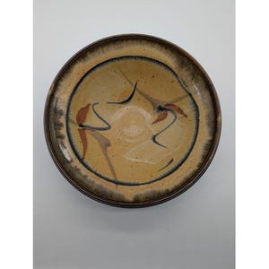 Hand Made Art Studio Pottery Stoneware Serving Bowl 10" Signed Japanese Mingei