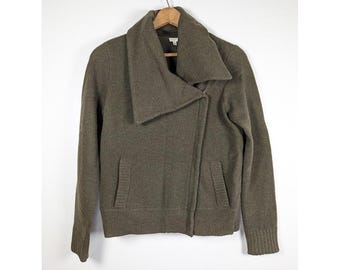 J Crew Cardigan Sweater Women's Size Medium Lambswool Military Moto 90s Y2K Knit