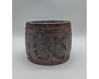 Antique Yixing Clay Cricket Pot Lid 5" Zisha Qing Dynasty Dragon Motif Stamped