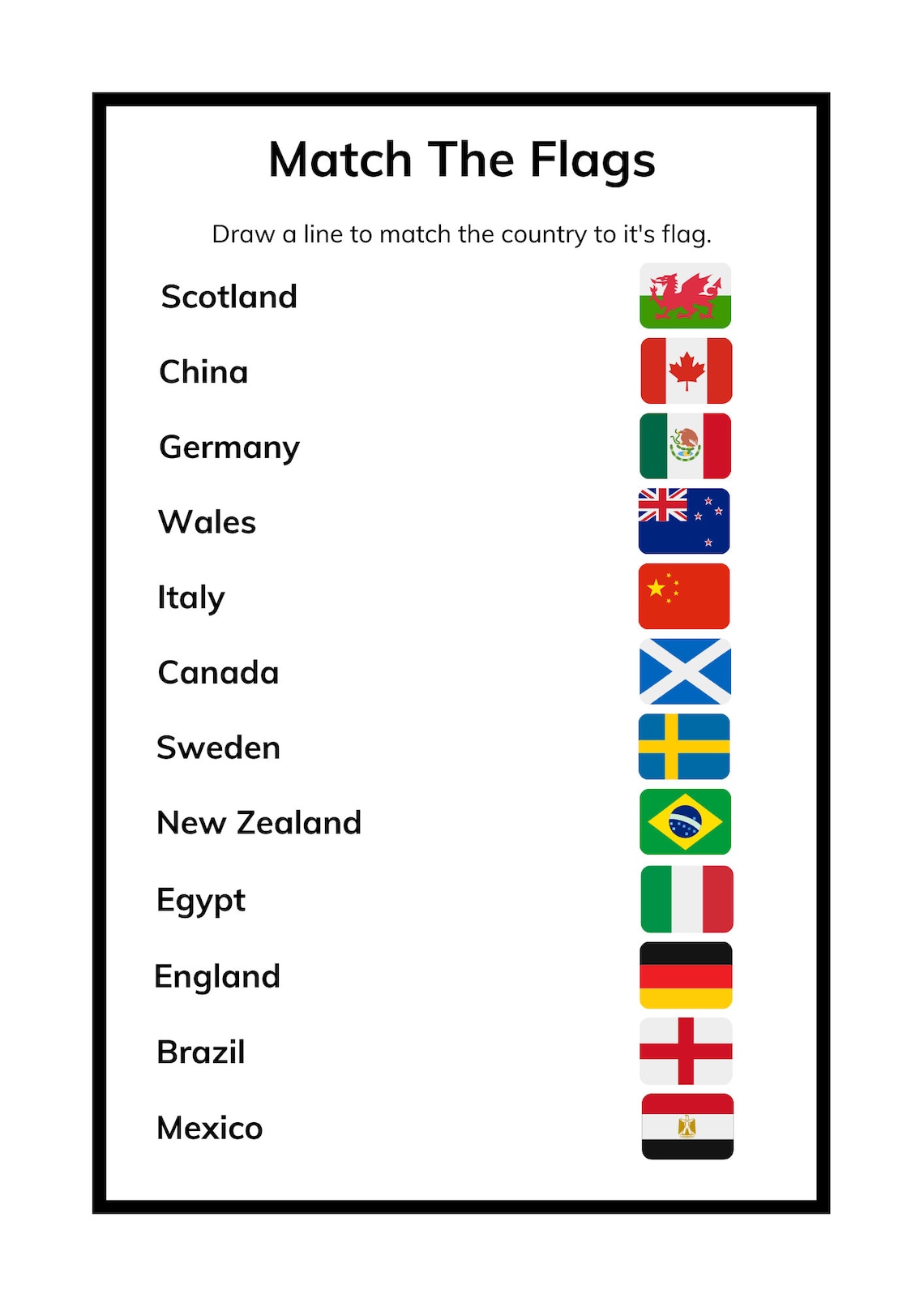 Learn the Flags Worksheet Printable, Geography Games for Children PDF