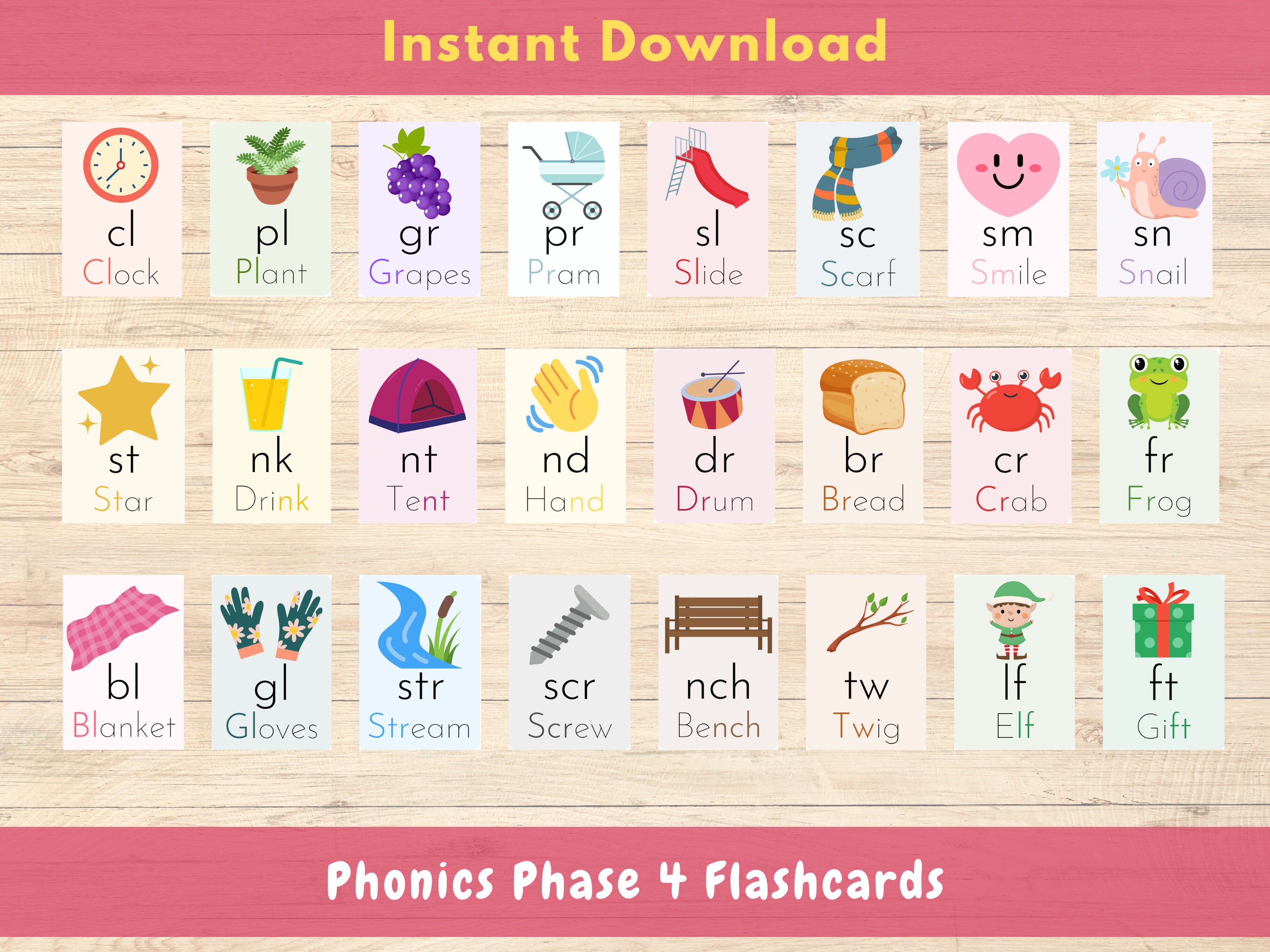 Phonics Flashcards for Kids, Early Learning Vocabulary Cards, Toddler Flash Cards, Preschool ...
