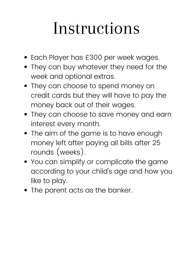 Printable Budget Game for Children Learn About Money PDF - Etsy