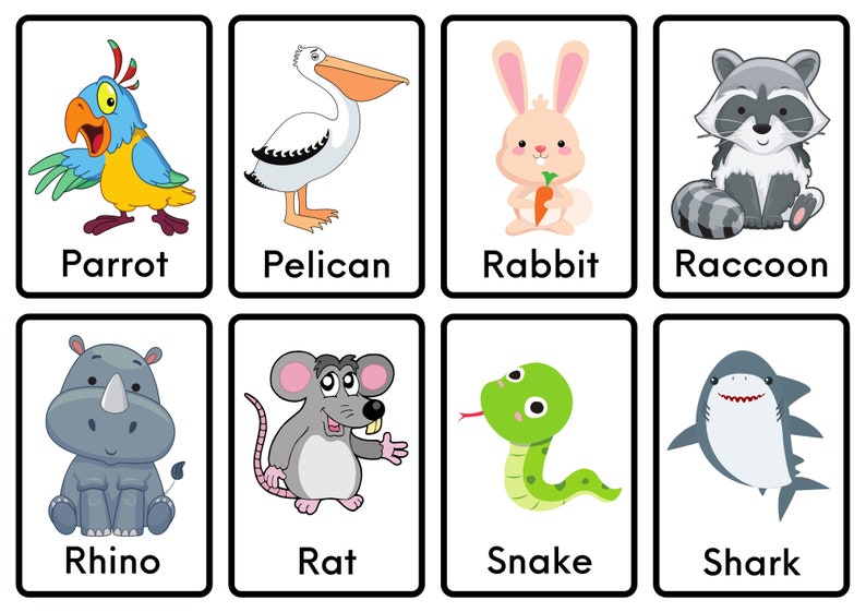 Animal Flashcards Printable Kindergarten Learning Flashcards Etsy