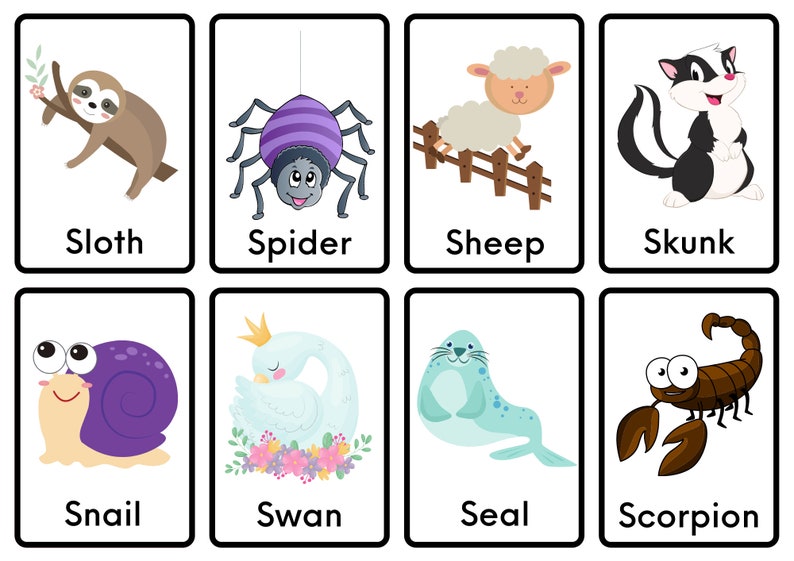 Animal Flashcards Printable Kindergarten Learning Flashcards Etsy