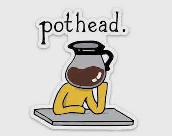 Coffee Pot Head Sticker, Caffeine Lover , Funny Sticker, Decal for Water Bottle