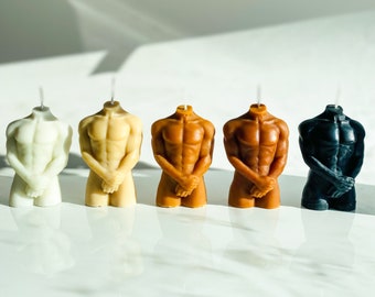 Handmade Male Torso Candle, Organic Soy Wax, Body Positive Decor