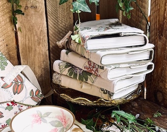 Handmade journals/sketchbook with Upcycled white denim cover and recycled fabric applique', high quality paper unique gift rare find