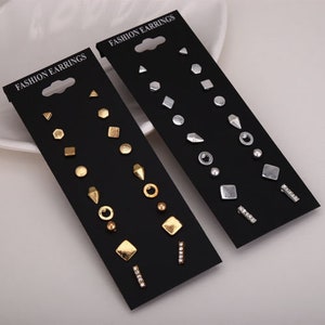 New 9 Pairs Earrings Ear rings Set Jewellery Geometric Stud Gold Silver Colour