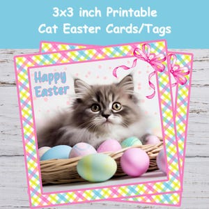 Étiquettes de Pâques chat, étiquettes de Pâques imprimables, thème chat, étiquettes de cadeau, pour Pâques, pour l'école, pour sacs de friandises, pour les amoureux des chats, pour les propriétaires de chat
