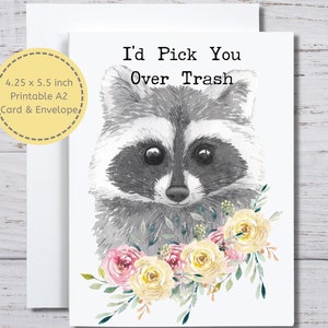 Waschbär Valentine, druckbare Valentinstag, für ihn, für sie, lustige Waschbär Karte, Snarky Waschbär Karte, ich würde dich über Müll wählen, Waschbär-Liebhaber