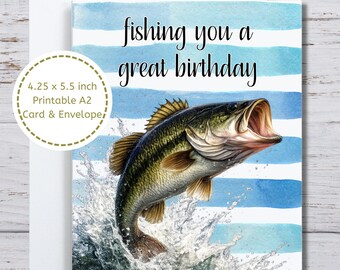 Largemouth Bass Birthday Card, Fishing You a Great Birthday, Punny Fish Card, Bday Card for Fisherman, Fish Theme, Bass Card to Print