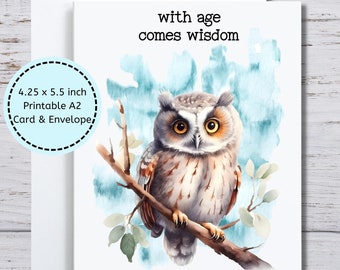 Funny Owl Birthday Card, Snarky Birthday Card, for Him, for Her, for Friend, With Age Comes Wisdom, Happy Birthday Genius, Senior Bday Card