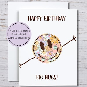 Alles Gute zum Geburtstag Geburtstagskarte zum Ausdrucken, Große Umarmungen, für Ihn, für Sie, für Freund, starkes Geburtstagslächeln, DIY Geburtstagskarte zum Ausdrucken, Happy Bday, Unisex
