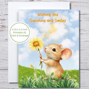 Thinking of You Karte, druckbare Ermutigungskarte, Freundschaftskarte zum Drucken, Maus Thema, BFF Karte, digitaler Download, aufmunternde Worte
