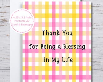 Printable Thank You Card, Digital Thanks Card, Thank You for Being a Blessing in My Life, You Are a Blessing, Womens Ministry, Friendship