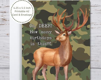 Deer Birthday Card, Buck Card, Funny Birthday Card for Hunter, Buck Deer, Camouflage Bday Card, Deer Lover, Hunting Theme, Hunting Humor