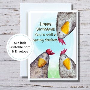 Carte d'anniversaire de poulet, carte de poulet de printemps, carte d'anniversaire de calembour, carte drôle de poulets à imprimer, amateur de poulet, poulets idiots, humour de poulet